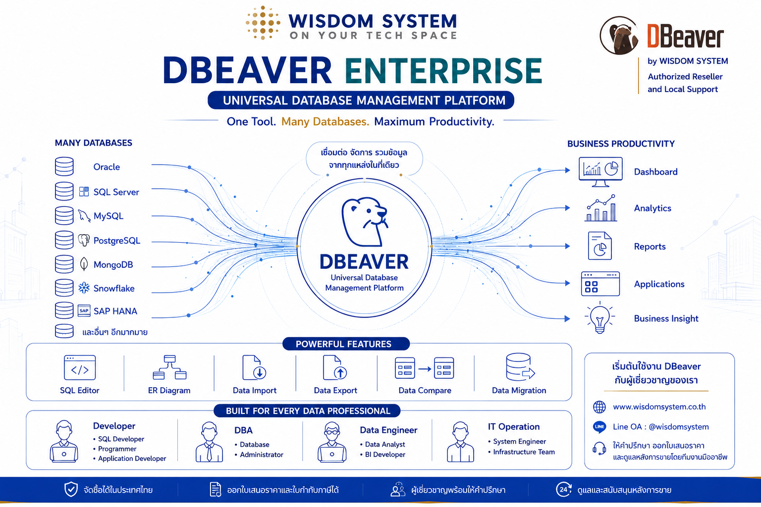 DBeaver Enterprise Edition - Infographic Overview ภาพรวม Universal Database Management Platform โดย WisdomSystem